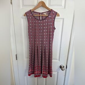 Sleeveless Red and Blue Patterned Dress